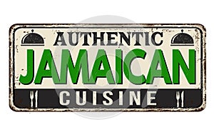 Authentic jamaican cuisine vintage rusty metal sign