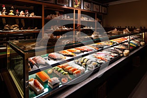 authentic japanese restaurant, with sushi and sashimi on display