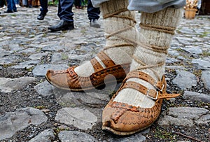 Authentic leather decorated Hutsul shoes