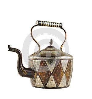 Authentic metal teapot vessel isolated