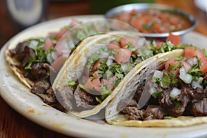 Authentic Mexican Street-Style Carne Asada Tacos on Plate