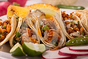 Authentic mexican tacos al pastor with chili