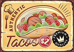 Authentic Mexican tacos retro tin sign