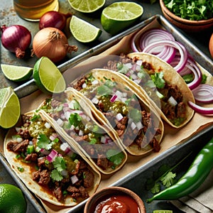 Authentic Mexican Tacos with Salsa and Lime, AI Generated