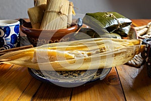 Mexican tamal in corn leaf