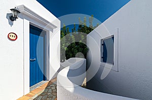 Authentic narrow colorful mediterranean street in Cretan town