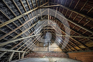 Authentic oak trusses roof in a farm house