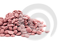 Authentic Ruby Chocolate Drops on a White Background