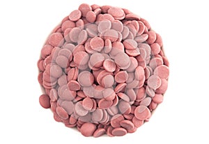 Authentic Ruby Chocolate Drops on a White Background