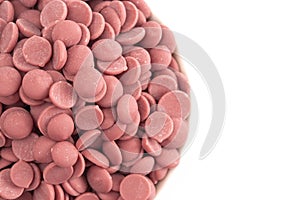 Authentic Ruby Chocolate Drops on a White Background