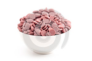 Authentic Ruby Chocolate Drops on a White Background