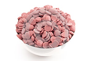 Authentic Ruby Chocolate Drops on a White Background