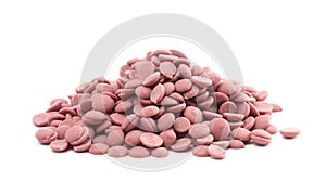 Authentic Ruby Chocolate Drops on a White Background