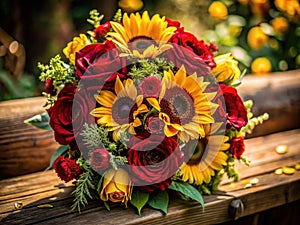 Authentic Rustic Sunflower Rose Wedding Bouquet A Documentary Style Floral Celebration Captured in Stunning Detail photo