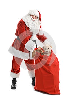 Authentic Santa Claus with red bag full of gifts