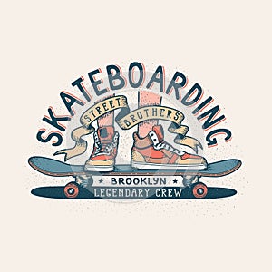 Authentic Skateboarding vintage print design for T-shirt