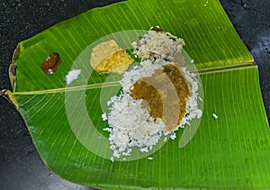 Authentic south Indian meals served on banana leaf.