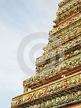 Authentic Thai Architecture (Pagoda ceramic decoration) in Wat Pho ,Bangkok,Thailand , Wat Pho, Bangkok