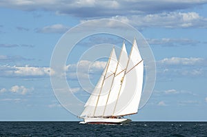 Authentic Three-Masted Schooner Windjammer Sailing on Maine Seacoast
