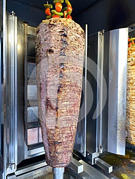 Authentic turkish doner kebab rolling outside of a restaurant on the streets of Istanbul, Turkey