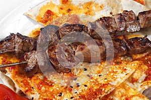 Authentic Turkish shish kebab with pita bread