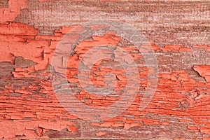 Authentic Wooden Wall with Peeling Off Red Paint