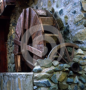 An authentic wooden wheel of an old .