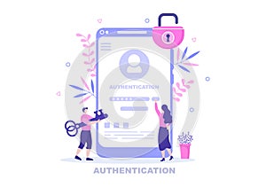 Authentication Security Vector Illustration Via Phone Or Computer For Code Message Shield And Password Secure Notice Login