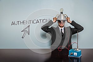 Authentication text with vintage businessman