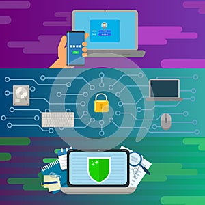 Authentification banner concept set, flat style