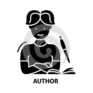 author icon, black vector sign with editable strokes, concept illustration