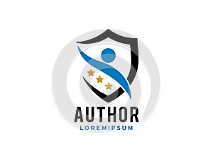 Author and Shield logo symbol or icon template