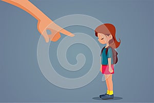 Authoritarian Parent Punishing and Scolding School Girl Vector Cartoon Illustration