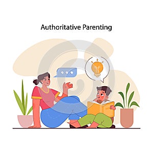 Authoritative parenting. Children raising method, kids upbringing