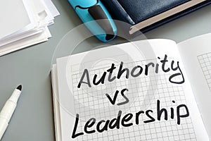 Authority vs Leadership sign in the note. Types of management