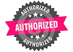 authorized. authorized round pink label isolated on transparent background photo