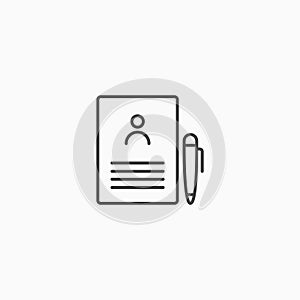 Authorship user resume line icon. Adress book hr choise person