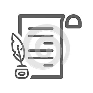 Authorship, writer, document, file icon. Gray vector design