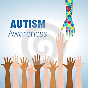 Autism awareness concept with hand of puzzle pieces