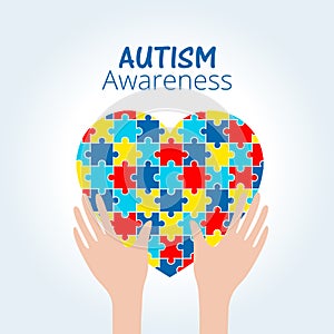 Autism awareness concept with heart of puzzle pieces