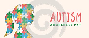 Autism awareness day paper cut puzzle kid banner