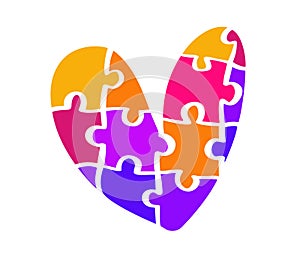 Autism Awareness Month. to be different. Multicolored puzzle in the form of heart of brush strokes. Healthcare concept