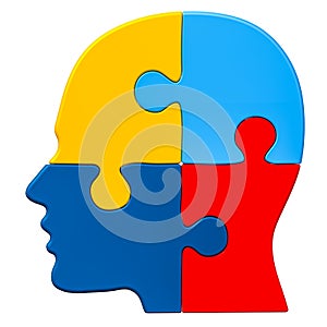 Autism concept, human head from puzzles. 3D rendering
