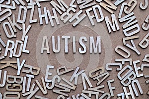 Autism concept, word spelled out in wooden letters