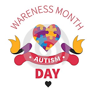 Autism day isolated icon heart of jigsaw or puzzles