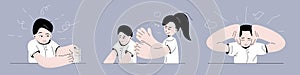 Autism. Early signs of autism syndrome in children. Signs and symptoms of autism in a child. Vector set of flat illustration