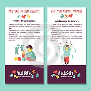 Autism. Early signs of autism syndrome in children. Vector illus