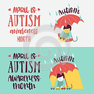 Autism. The emblem of the syndrome of autism in children. Children of rain. Vector illustration.