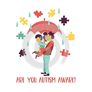 Autism. The emblem of the syndrome of autism in children. Children of rain. Vector illustration.