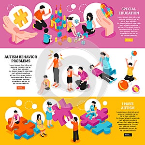 Autism Isometric Horizontal Banners